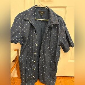 Urban Pipeline Dark Blue Patterned Short Sleeve Button Down Shirt